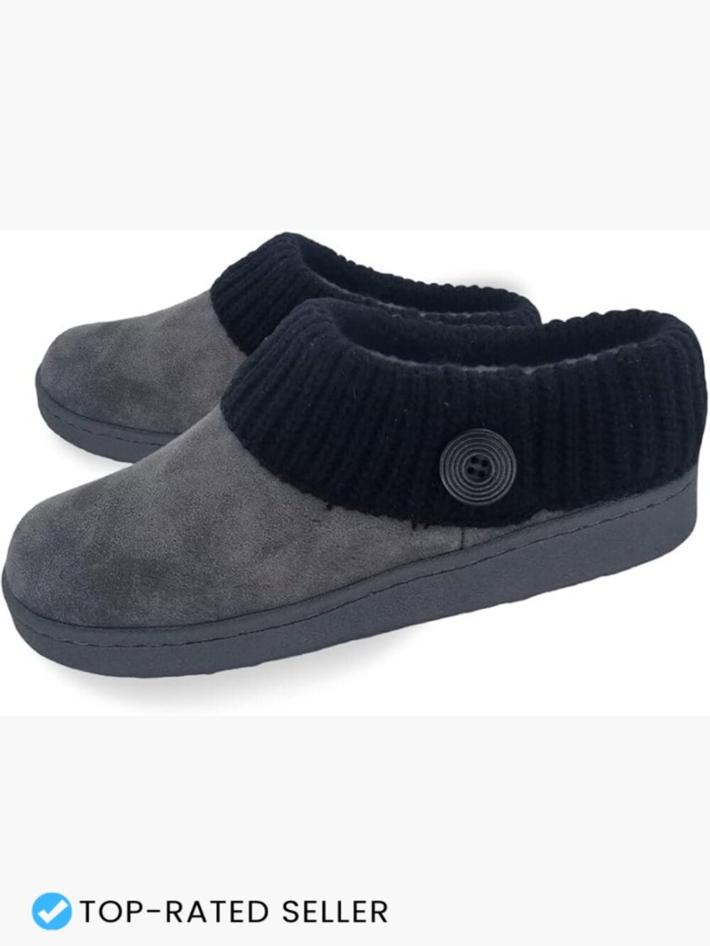 Knit Scuff Slippers Plush Pull-On Cozy Warm Indoor Outdoor Rubber Sole Support